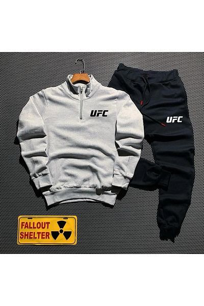 Pisa Art Unisex UFC Printed Half Zipper Sweatshirt Sweatpants Combination