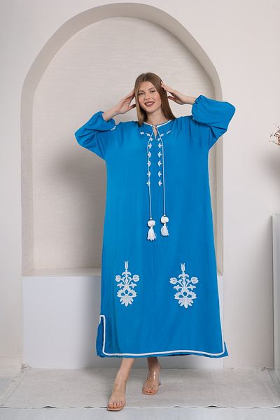 mervemoda Γυναικείο φόρεμα από υφαντό βισκόζη σε τιρκουάζ συν μέγεθος