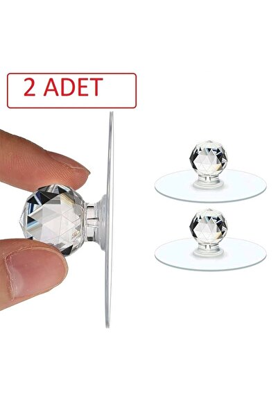 Kitchen Dream Şeffaf Kristal Başlıklı 2'li Yapışkanlı Kulp Dolap Çekmece Kulp...
