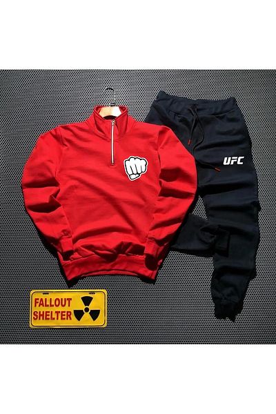 Pisa Art Unisex UFC FIGHT SPORTS FIST PRINT Half Zip Sweatshirt Sweatpants Combo