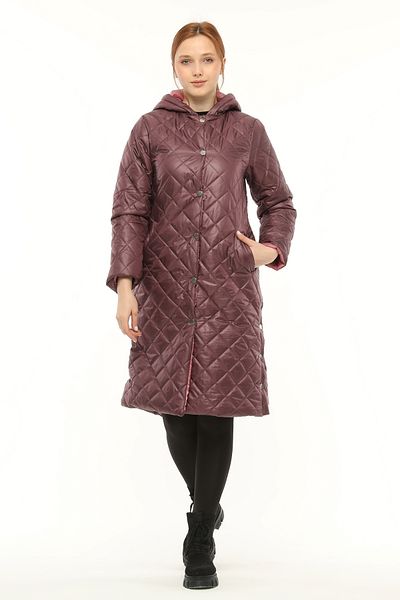 Primaro Quilted Snap Fastener Side Slit Full Coverage Long Hooded Burgundy Trench Coat