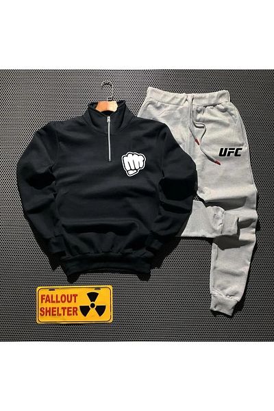 Pisa Art Unisex UFC FIGHT SPORTS FIST PRINT Half Zip Sweatshirt Sweatpants Combo