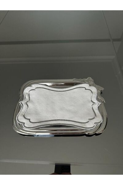Lilies Atelier Avangart Nakışlı Keten 24x15cm Dikdörtgen Tepsi Örtüsü-Sunum Ö...