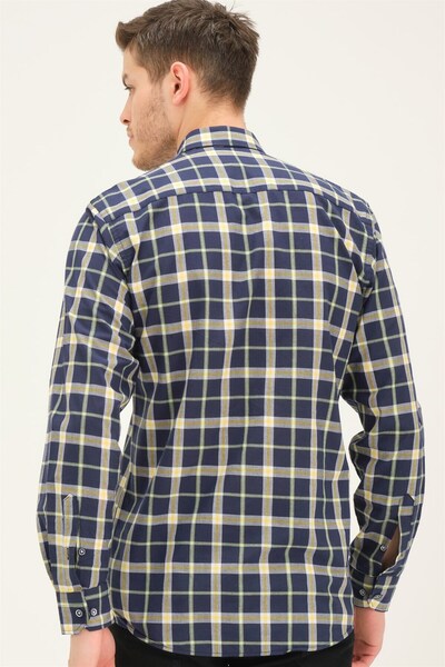 Dewberry G742 Men's Shirt-Navy Blue-Yellow