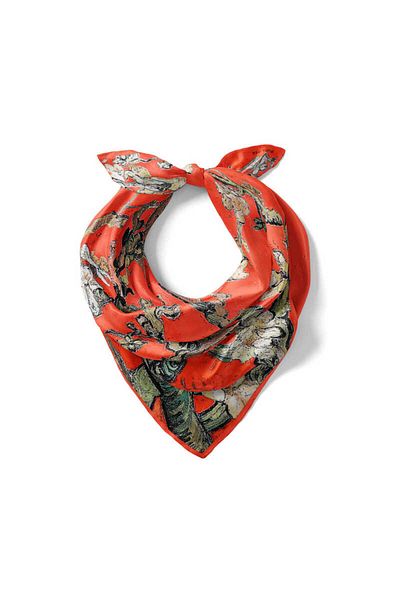 Bursa İpek Red Almond Flower Patterned Silky Handkerchief