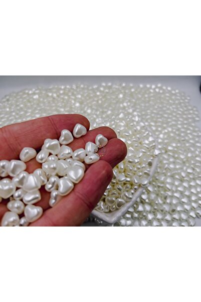 Ebruli Boncuk 8 mm plastic crem inimă perla perforată 110 buc mărgele bijuter...