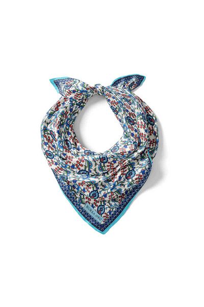 Bursa İpek Turquoise Ivy Tulip Pattern Silky Handkerchief