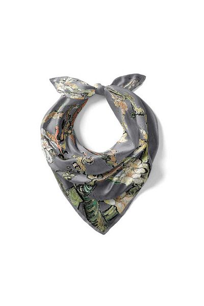 Bursa İpek Gray Silky Handkerchief with Almond Flower Pattern