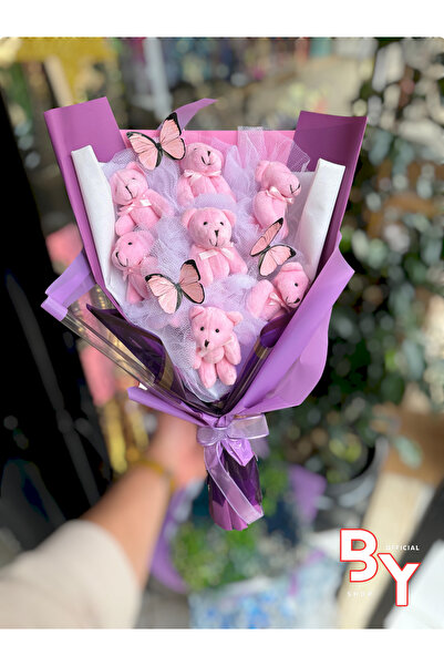 BYSHOPPİNG Pembe Ayıcık Buketi 7 Ayıcıklı Sevgiliye Özel Hediyelik Kelebekli ...