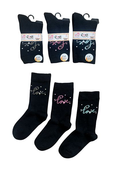 socksbox Дамски безшевни зимни хавлиени плетени пухкави черни чорапи/3 чифта