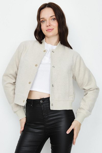 Select Moda Women's Lined Snap Closure Stitched Bomber Jacket
