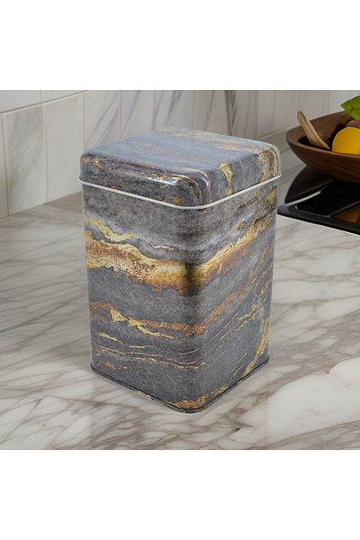 EVLE Ef022-h8 Rock And Gold Patterned Square Metal Storage Container 11x11 Cm