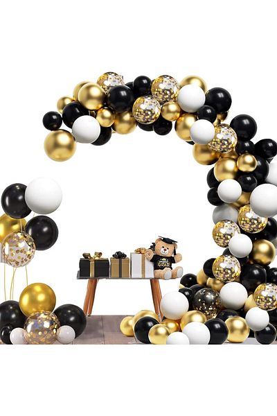 party mix Birthday Balloon Chain 100 Pieces Black Gold White Confetti Balloons