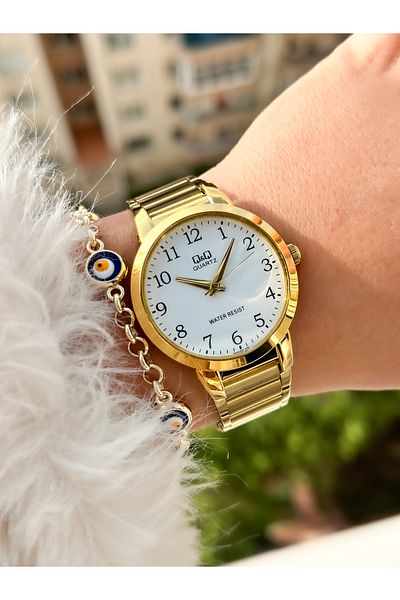 Q&Q Brand Steel Cord Golden Yellow Color Women's Wristwatch Bracelet