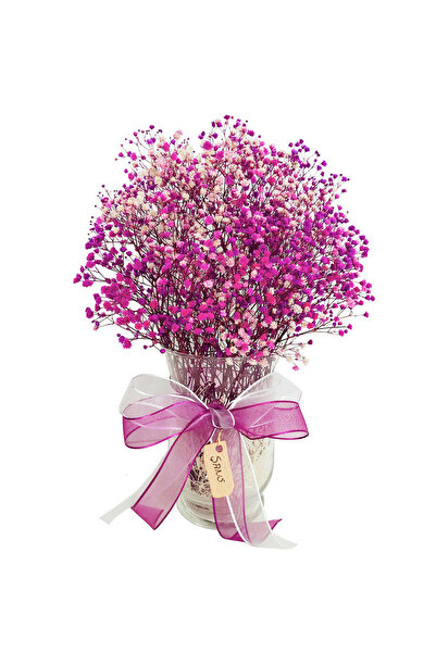 çiçekseli Alara Vazoda Cipso & Cam Vazoda Pembe Mor Cipso Tasarım Çiçek Kuru ...