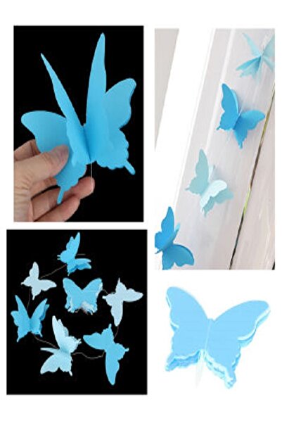 Kazanabil İPE DİZİLİ KAĞIT KELEBEK ŞEKLİNDE ASMA SÜSLER MAVİ