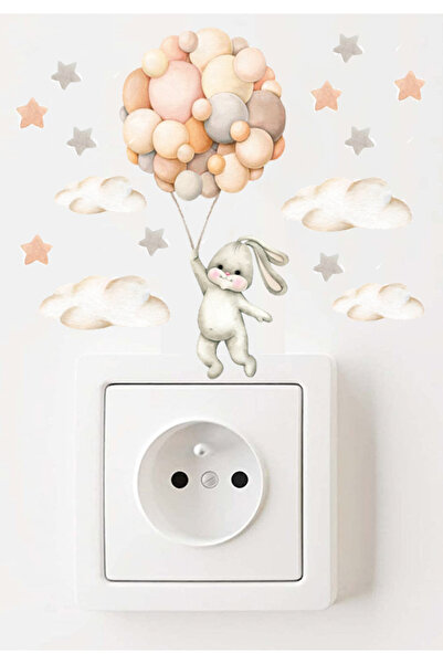 Sim Tasarım - Priz- Pastel Havabalonlu Tavşancık Çocuk Odası Dekoratif Priz D...