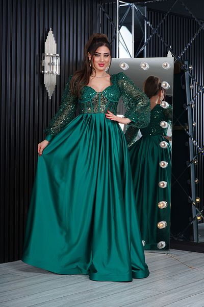 Matik Abiyem Pearl Tulle Sequin Satin Design Chest Cutout Long Dress Evening Dress