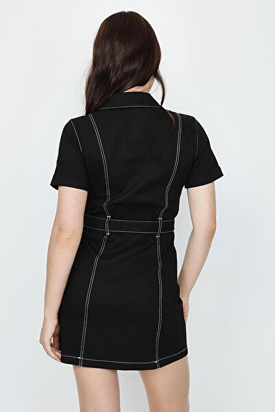 Select Moda Γυναικείο τζιν φόρεμα με ραμμένη ζώνη με αντίθεση