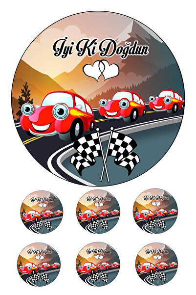 Pasta9 Yenilebilir Pasta Resmi Sevimli Yarışan Araba Modeli 6-8-10 Kişilik Pa...