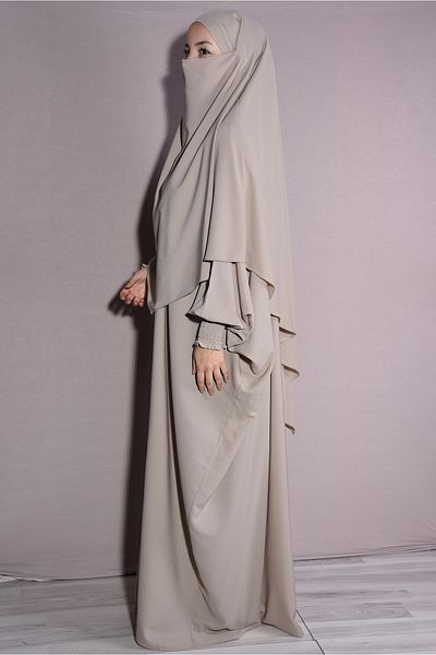 Nowa Scarf Double Set Medina Silk Fabric Shawl and Dress Beige