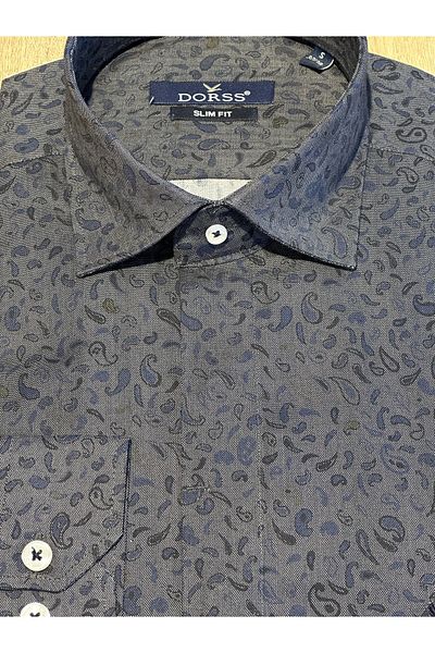 Dorss Ανδρικό πουκάμισο με μακρύ μανίκι Slim Fit με μοτίβο με κρυφό βαμβακερό μανίκι