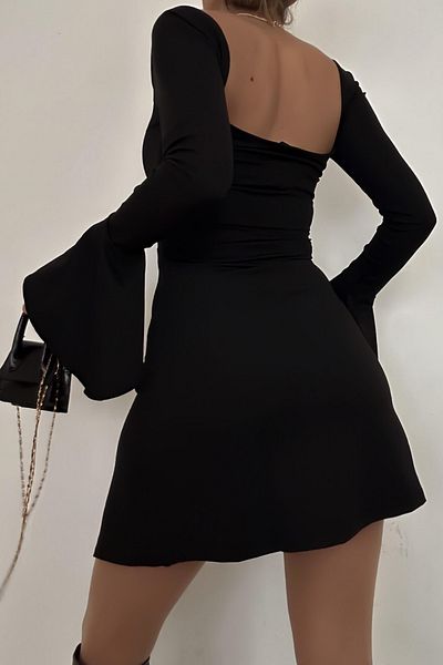 World Fashion Trends Rochie de damă din țesătură de scufundări cu mâneci spaniole