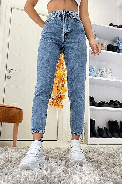 MAKRAS EXCLUSIVE High Waist Isabella Blue Mom Jean - Snow Wash Jeans (Buy 1 Size Larger)