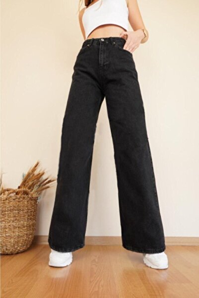 MAKRAS EXCLUSIVE Isabella MDLN Women's Melody Black Lycra Wide Leg Jeans - Loose Jeans