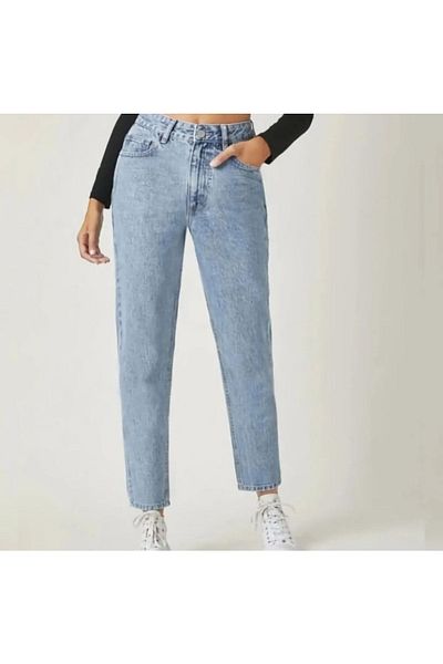 MAKRAS EXCLUSIVE Isabella Zero Max blugi mom albastri cu talie înaltă 100% bumbac blugi elastici (cumpărați cu o mărime mai mare)