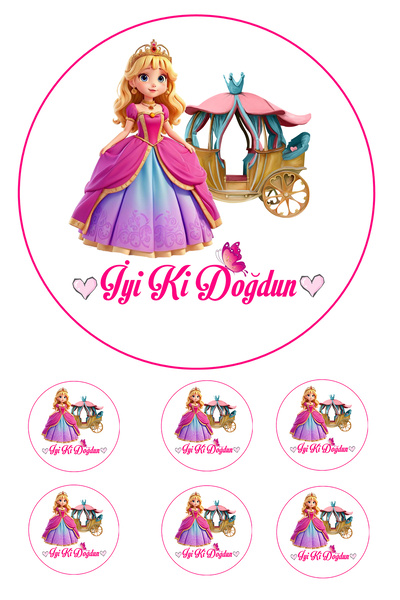 Pasta9 Yenilebilir Pasta Resmi Prenses Modelli 6-8-10 Kişilik Pastaya Uygun