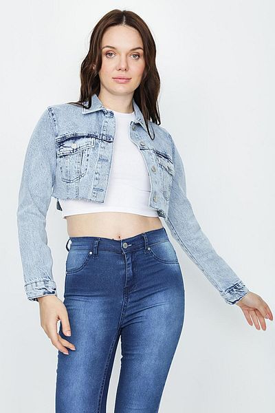Select Moda Women's Tasseled Crop Denim Jacket