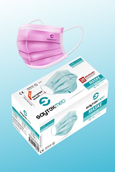SAYTEKMED Meltblown Filtreli Yassı ipli 3 Katlı Pembe Cerrahi Maske (1 KUTU/50 ADET)