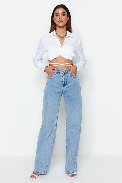 MAKRAS EXCLUSIVE بنطال جينز نسائي من Isabella باللون الأزرق من الليكرا ذو الخ...