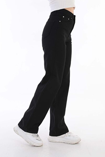 MAKRAS EXCLUSIVE Isabella Women's Black High Waist Wide Leg Palazzo Jeans - Size 1