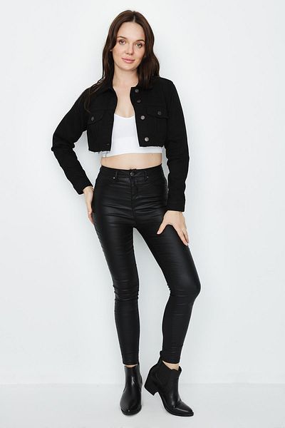 Select Moda Women's Tasseled Crop Denim Jacket
