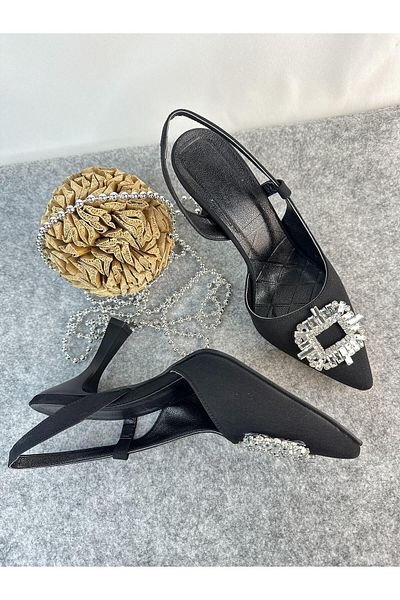 Gloriys Ayakkabı & Çanta Pietre de satin negru tocuri 9 cm 0690