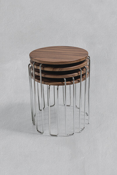 Veys Sehpa NİKEL AYAK - 4 LÜ ALYANS ZİGON SEHPA - CEVİZ