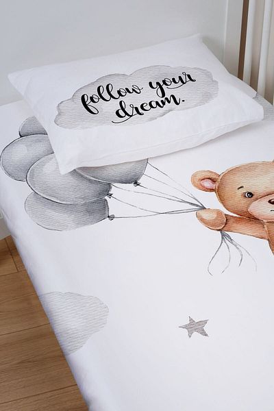 Tuğba Kuğu Fitted Sheet Set (60X120 HEIGHT 15) - Pure Baby Series - Bear Holding Balloons