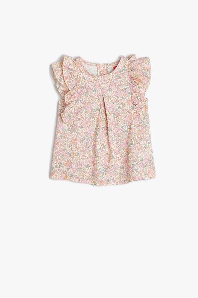 Koton Rosa gemusterte Babybluse für Mädchen