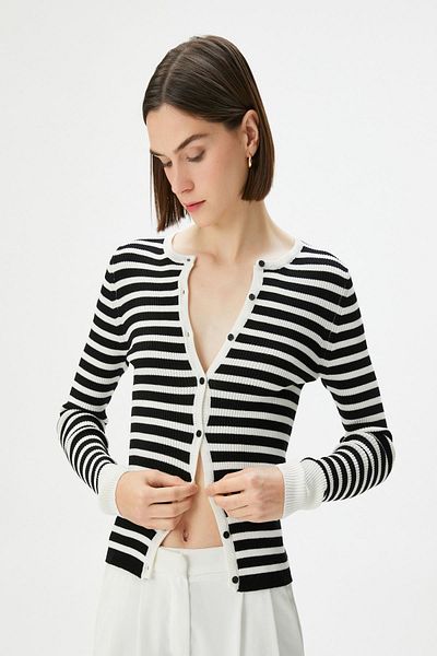 Koton Black Striped Women's Cardigan 4WAK90160HT
