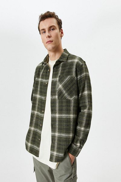 Koton Khaki Plaid Men's Shirt 4WAM60214HW