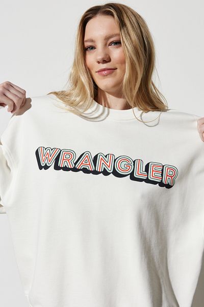 WRANGLER Regular Fit Regular Cut 100% Cotton Crew Neck White Sweatshirt
