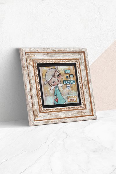 Pinecone Happy Girl Stone Wall Painting Framed Wall Decor Wall Art Tk1-392