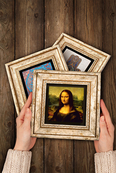 Pinecone Inci Küpeli Kız, Claude Monet, Da Vinci, Van Gogh, Fenerler Tablosu Taş Tablo Çerçeveli Duvar Dekoru