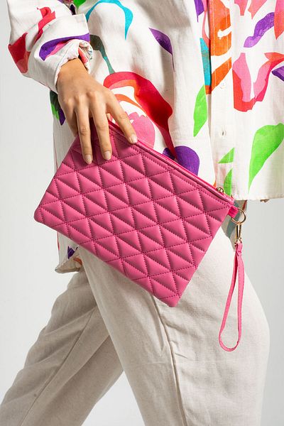 Bagfoni Fuchsia Triangle Patterned Clutch Clutch