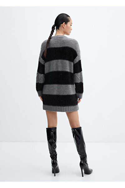 MANGO Woman Çizgili kazak elbise