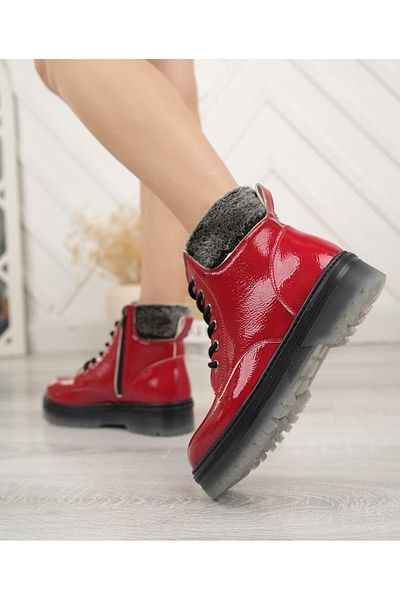Ramer Red Crinkled Patent Leather Wool Zippered Girl's Boots