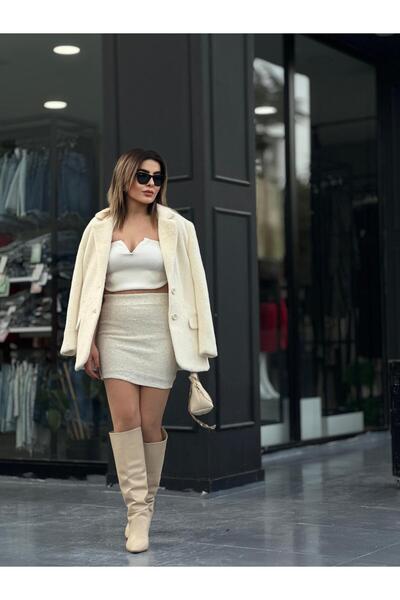 Oslove Beige Sequin Mini Skirt