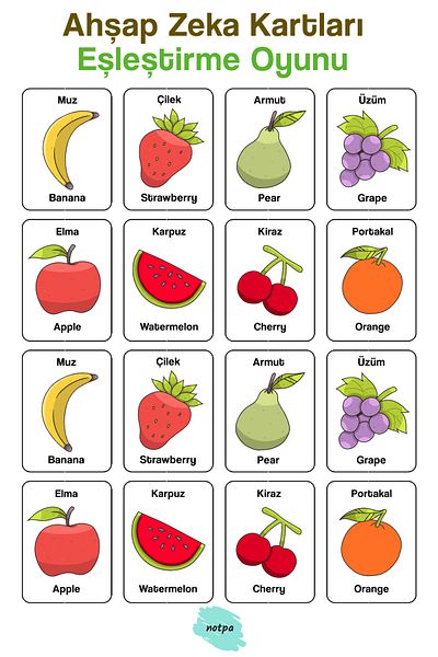kutuTR Notpa 16 Pieces Fruits Intelligence Cards Matching Game Memory Card Wooden Educational Puzzle Toy